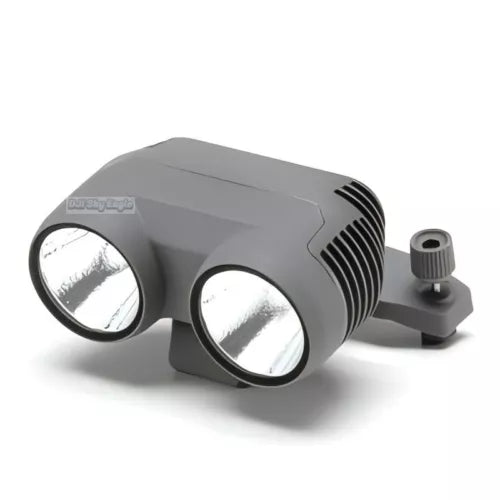 Drone spotlight module with dual front lamps and mounting bracket, dark gray