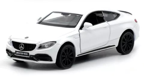 White Mercedes C63S AMG diecast model car, front-left view
