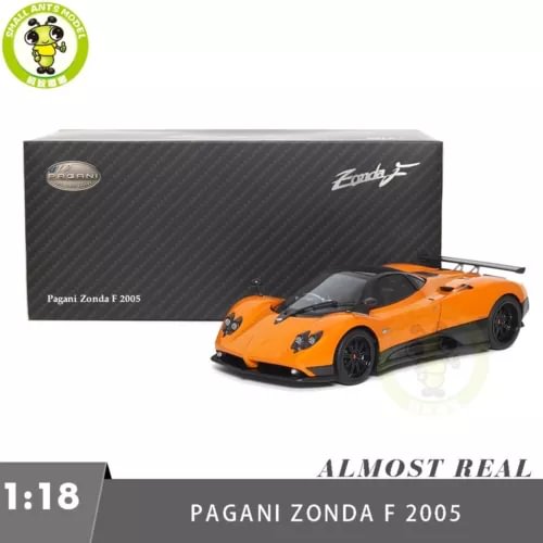 Orange Pagani Zonda F 2005 diecast model car with black wheels and display box