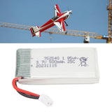 3.7V 500mAh LiPo battery pack with PH2.0-style 2-pin connector and red/black leads