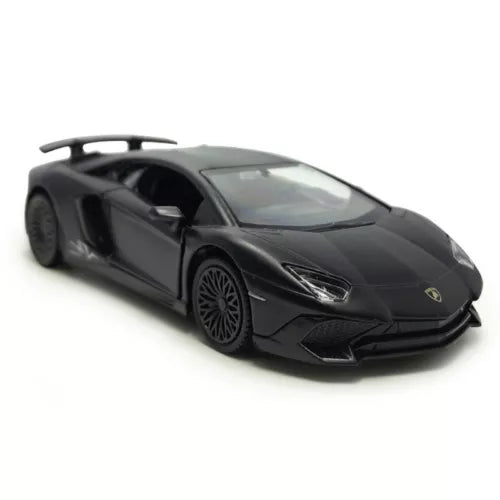Matte black Lamborghini Aventador LP750-4 SV 1:36 diecast model car with open hood detail