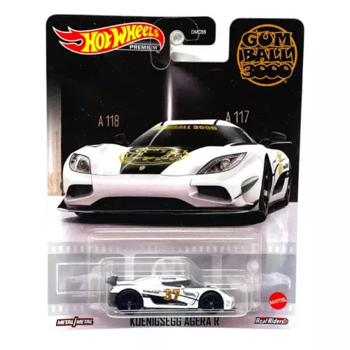 Hot Wheels Premium 1:64 diecast sports car, white with gold and green graphics