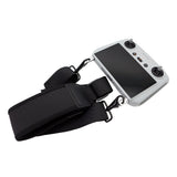 Black remote controller neck lanyard strap with clips, holding a gray controller