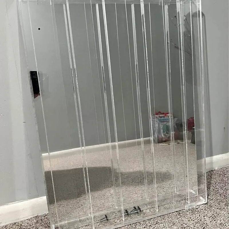 Clear acrylic diecast display case with metal frame and vertical rails