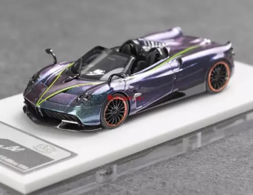 1:64 scale flame purple Huayra BC convertible sports diecast car, front three-quarter view