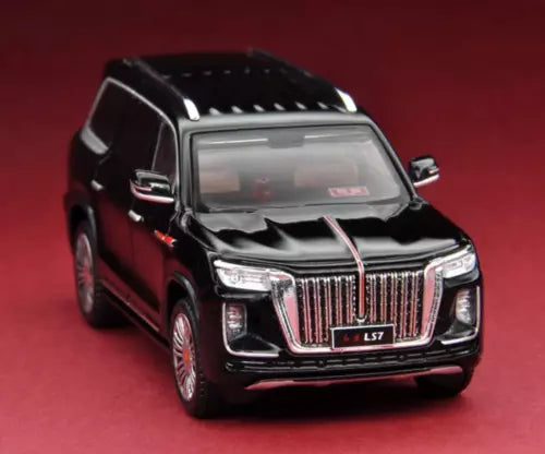 Black Hongqi LS7 diecast SUV sport model, front view with chrome grille