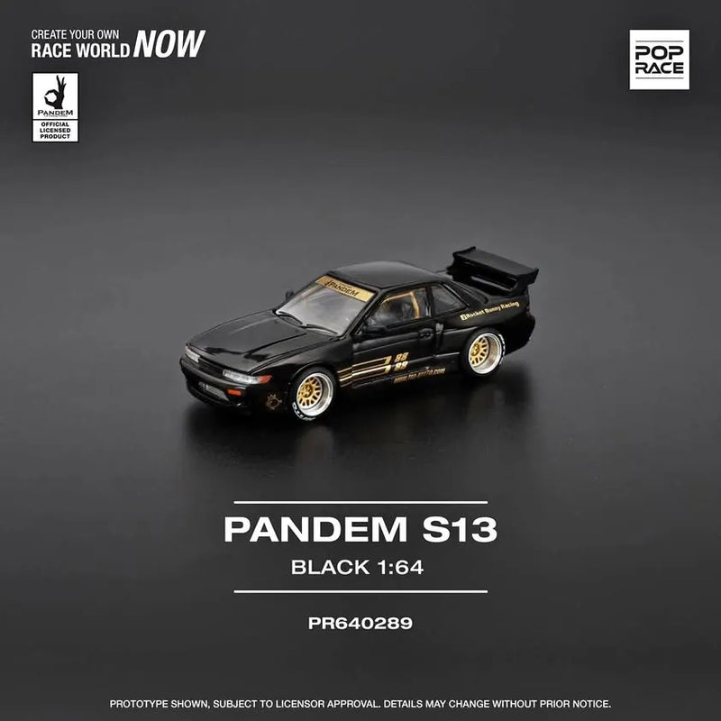 1:64 diecast model race car, black with gold decals and rear spoiler
