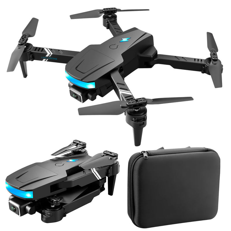 Mini quadcopter drone with 4K camera, LED lights, and carrying case