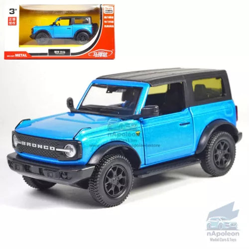 Blue alloy diecast off-road model car with black wheels, 2-door SUV style