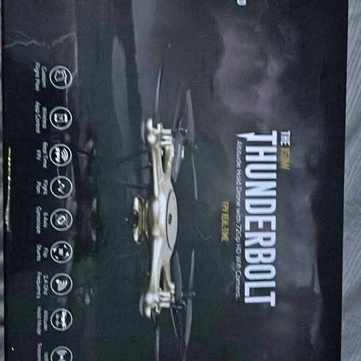 Thunderbolt drone on packaging, showing propellers and side view