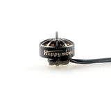 Brushless drone motor with HappyModel logo, black housing and three-wire lead