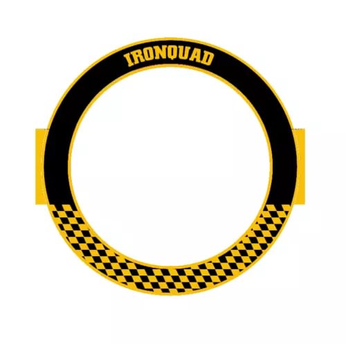 IRONQUAD circular FPV racing gate with checkered yellow and black pattern