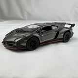 1:36 scale Lamborghini Veneno diecast model toy car, dark grey/black with black wheels