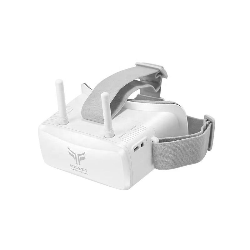 White VR FPV goggles with adjustable head strap and two antennas