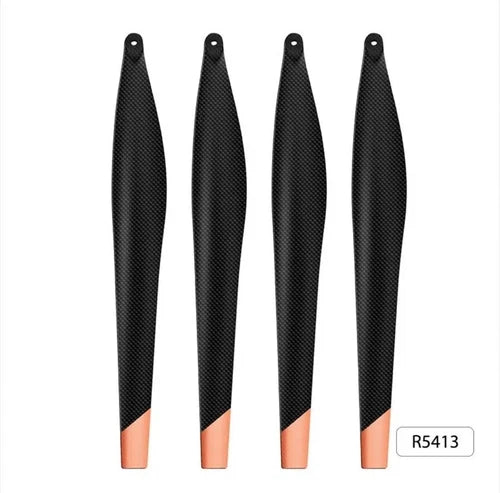 Carbon fiber drone propeller blades set of four, black with orange hubs