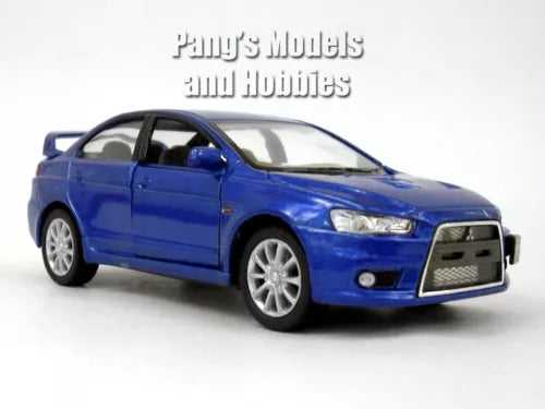 Blue 2008 Lancer Evolution 1/36 diecast model car with front grille and headlights