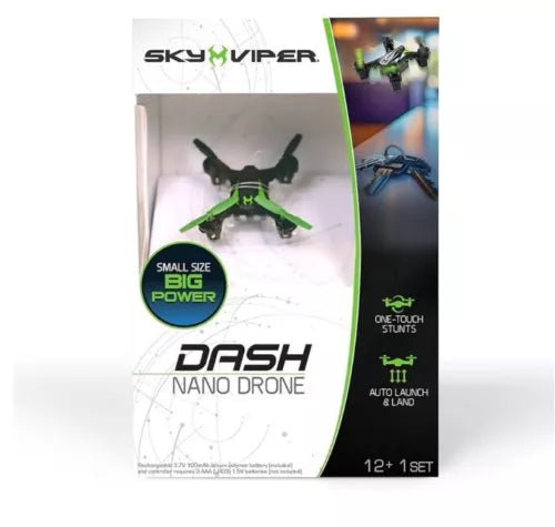 Nano drone toy box with green quadcopter illustration