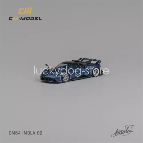 1:64 scale blue Pagani Imola diecast model car with silver wheels