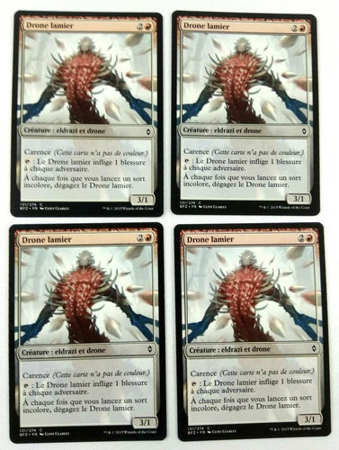 Magic: The Gathering card set of four with red drone creature artwork