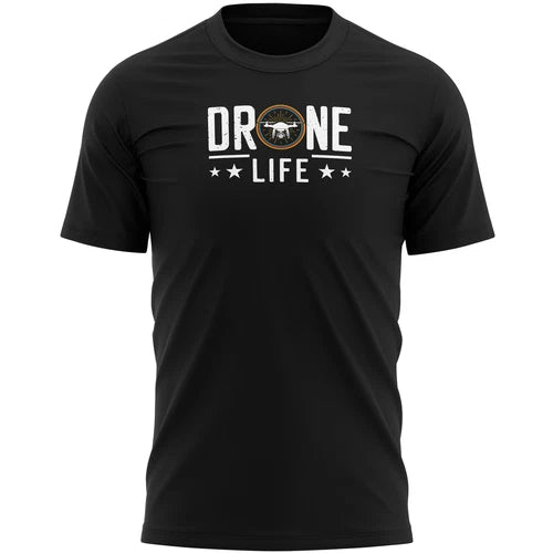 Men's black T-shirt with DRONE LIFE graphic on chest