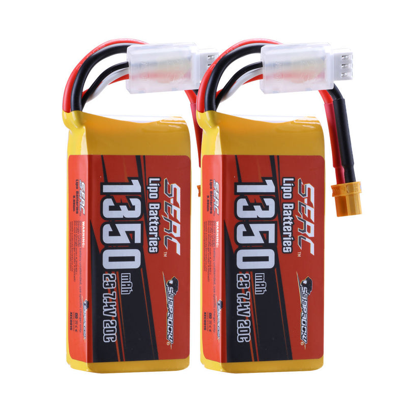 2S 7.4V 20C LiPo RC battery packs with XT30 plug, side-by-side