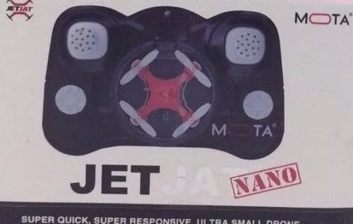 Nano drone controller with thumb sticks and red drone graphic