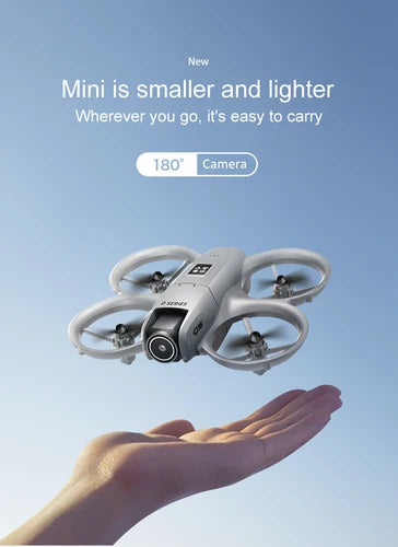 Mini quadcopter drone with four rotors and front camera