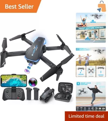 Black 4-propeller drone with remote controller and case