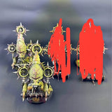 Foetid Bloat Drone mini model with green armor, round gun pods and spikes