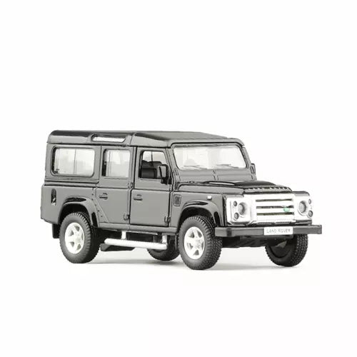 Land Rover Defender diecast toy car, 1/36 scale, dark gray, front 3/4 view