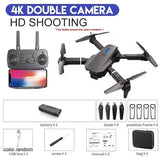 Grey foldable quadcopter drone with dual 4K cameras, wide-angle, foldable propellers