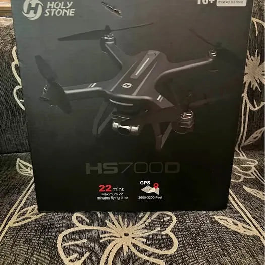 HS7000 drone retail box with front drone graphic and key specs