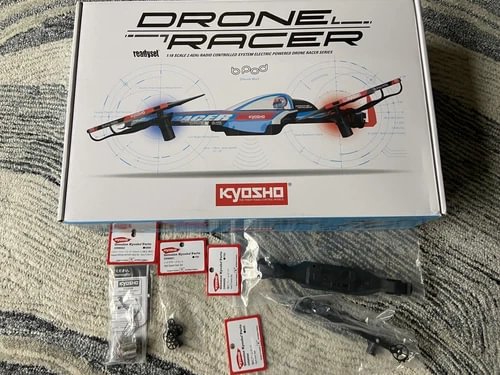 Kyosho Drone Racer drone set box with blue quadcopter and accessories