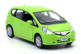 1:36 scale diecast metal toy car, lime green hatchback with headlights and grille