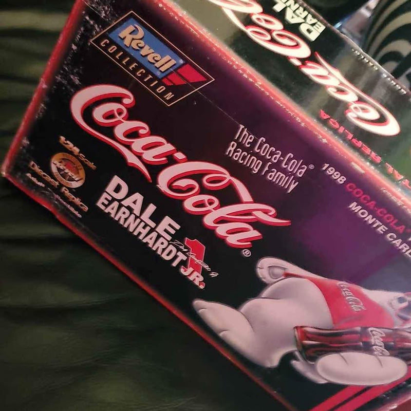 Coca-Cola Dale Earnhardt Jr diecast replica in red and black branded box