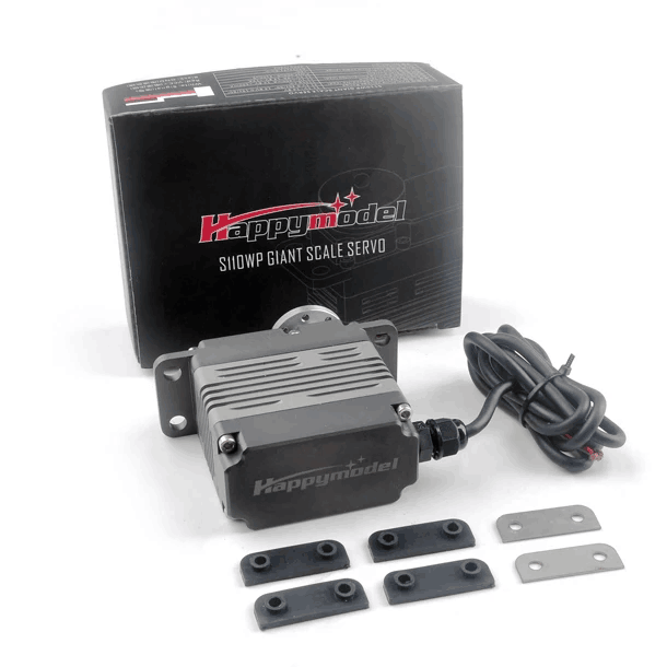 Waterproof giant scale RC servo with metal housing, mounting brackets, and cable