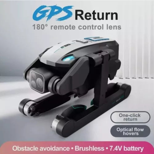 FPV quadcopter drone with dual camera, one-click return and obstacle avoidance sensors