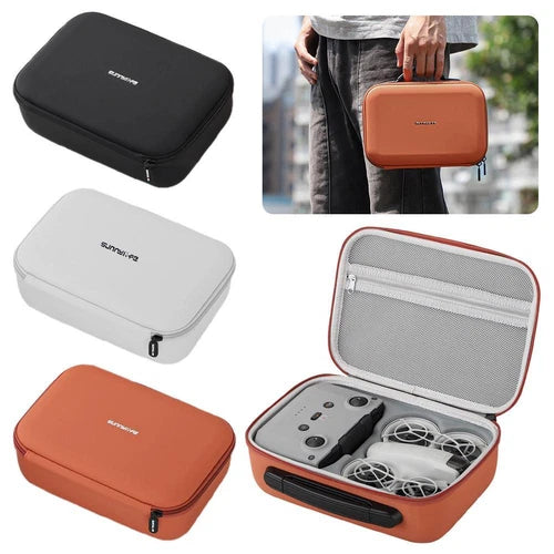 Waterproof drone storage case set with orange and gray zippered compartments