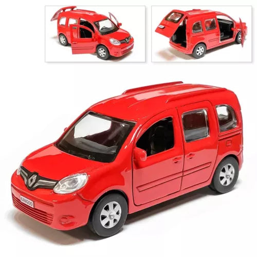Red diecast Renault Kangoo van model (1/36) with front 3/4 view