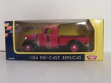 Motor Max 1:24 die-cast red 1937 Ford pickup truck in display box with clear window