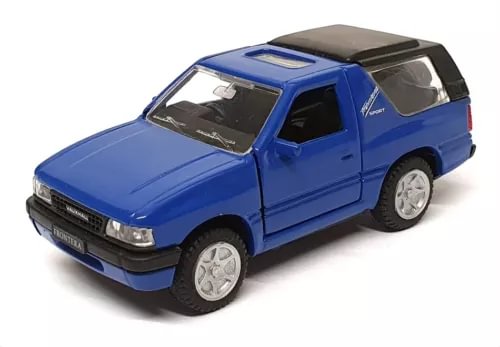 1/43 scale diecast Vauxhall Frontera model car, blue, front three-quarter view