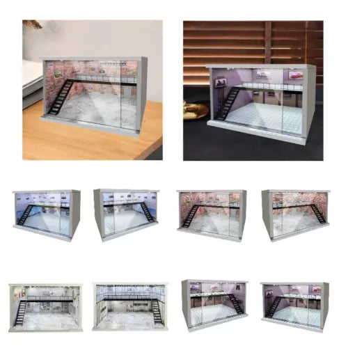 Clear glass display case with black frame for diecast model cars