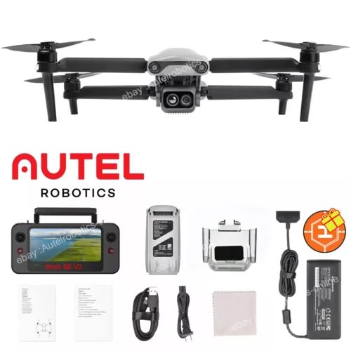 Autel Robotics thermal drone with quadcopter, remote display, cables, charger, manuals