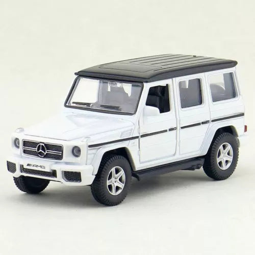 White 1/36 diecast pull-back G63 AMG model car, side view