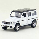 White 1/36 diecast pull-back G63 AMG model car, side view