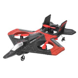 Red and black RC drone plane with two front and rear propellers
