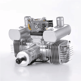 RC two-stroke twin-cylinder gasoline engine with cooling fins and carburetor