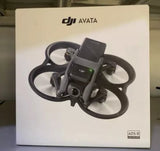 DJI Avata quadcopter drone aircraft, grey and black, with folded props