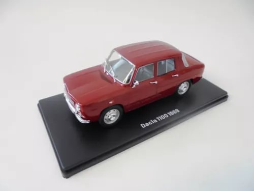 DACIA 1100 diecast model car, red 1968, chrome grille, on display base