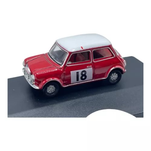 Red diecast rally Mini Cooper S model car, number 18 on door